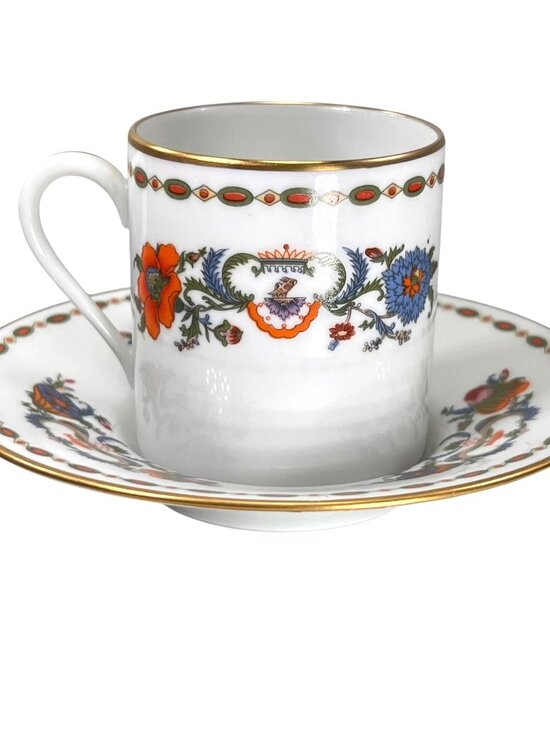 Limoges France Ceralene A Raynaud Vieux Chine Demitasse Cup Saucer Set Gold Trim - Picture 1 of 11